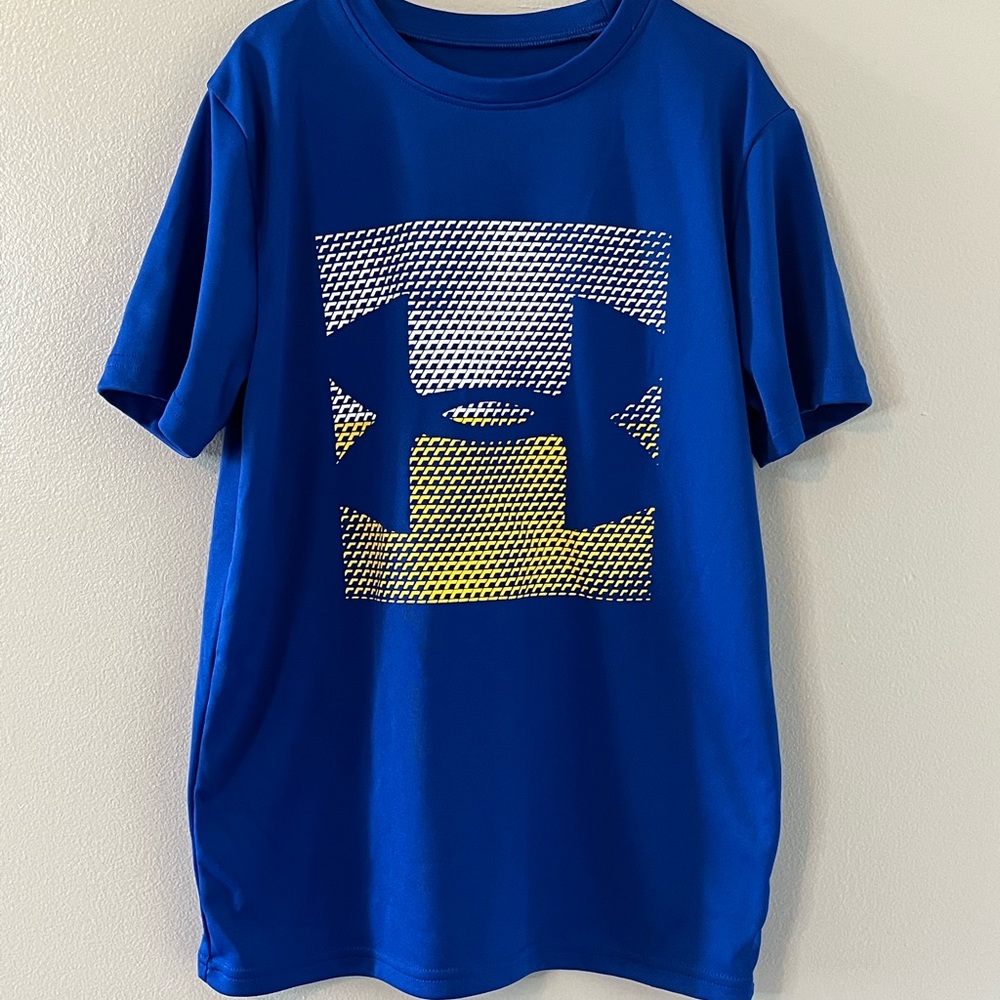 Under Armour Boys Blue Logo Heatgear Shirt Size Youth Medium Loose
